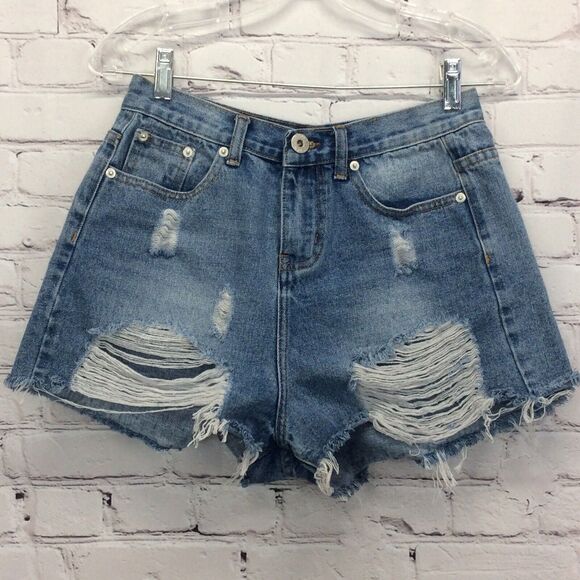 POL Micro Jean Shorts Women Size S Distressed High Rise Cut Offs Beachy Festival - Picture 1 of 8